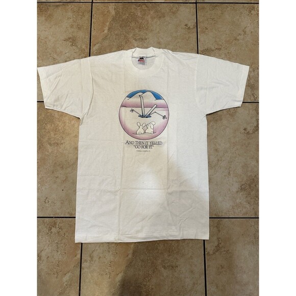 Vintage‎ 80s/90s SNOW BUNNIES Funny Comedy Ski Rabbits T-SHIRT L Single Stitch - Picture 1 of 4